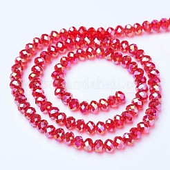 電気メッキガラスビーズセット  ABカラーメッキ  多面カット  ロンデル  レッド  10x8mm  穴：1mm  約60~61個/連  46~48cm&nbsp;EGLA-A034-T10mm-B06