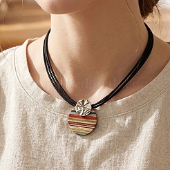 ボヘミアンスタイル レインボー 木製オーバルペンダント フェイクレザーコード マルチ連ネックレス（女性用）  カラフル  プラチナ  17.32インチ（44cm）&nbsp;WG7D3BC-01