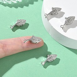 シェグレース 真鍮製マイクロパヴェ クリアキュービックジルコニア ロブスタークラスプ  葉  カドミウムフリーと鉛フリー＆ニッケルフリー  プラチナ  18x8x5.5mm  穴：1.2mm&nbsp;XGRQ4G761-677P