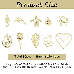 10 個 10 スタイルラックメッキ合金ペンダント  混合形状  ライトゴールド  15.5~30x8.5~29x1.8~5mm  穴：1.2~1.8mm  1個/スタイル&nbsp;FIND-YW0010-47