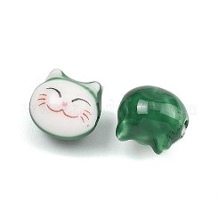 手作りの陶器ビーズ  猫の形  グリーン  9x9.5x8~8.5mm  穴：1.8~2mm&nbsp;PORC-F014-02C