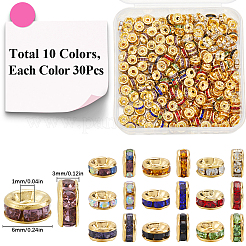 300色真鍮ラインストーンスペーサービーズ10個。  グレードA  ロンデル  8x3.5mm  穴：2mm  ミックスカラー  6x3mm  穴：1mm  30個/カラー&nbsp;RB-SP001-07B