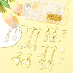 DIYダングルイヤリングキット  花のガラスペンダントを含む  真鍮のピアスフック  ホワイト&nbsp;DIY-FS0009-04