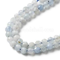 天然石アクアマリンビーズ連売り  多面カット  ラウンド  4mm  穴：0.2mm  約97~99個/連  15.04''~15.31''（38.2~38.9センチメートル）&nbsp;X-G-E411-19E-4mm