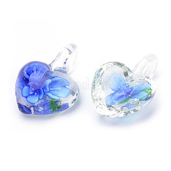 手作りランプワークペンダント  インナーフラワー  ハート  ミックスカラー  27~32x21~22x9~10mm  穴：6~8mm  50個/箱&nbsp;LAMP-R138-06B-B