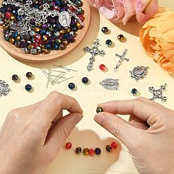 DIYロザリオビーズジュエリーキット  亜鉛合金ペンダントとリンクを含む  ガラスビーズ  真鍮製9ピン  ミックスカラー  32x18x2mm  穴：1.5mm  6pc&nbsp;DIY-SC0029-80