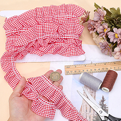 5ヤードのポリエステルしわリボン  衣服アクセサリー用のウェビングストラップ  タータン模様  レッド  1-1/2インチ（39mm）&nbsp;OCOR-HY0001-80C