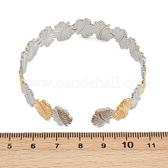 女性用304ステンレススチールカフバングル  葉  イオンプレーティング（ip）  ゴールデン·ステンレス鋼色  1/2インチ（1.3cm）  内径：2-1/8インチ（5.3cm）&nbsp;BJEW-G757-05GP