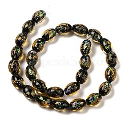 手作りの二色性箔ガラスビーズ連売り  オーバル  ゴールデンロッド  10x14mm  穴：1.6mm  約28個/連  15.35''（39センチメートル）&nbsp;DICH-U001-12C