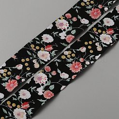 フラットな両面印刷ポリエステル リボン  花のウェビング  ギフト包装用  ブラック  1-5/8インチ（40mm）&nbsp;OCOR-WH0084-04B