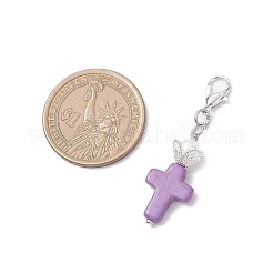 合成ターコイズクロスペンダント装飾6個  合金製カニカン付き  ミックスカラー  45mm&nbsp;HJEW-JM04136