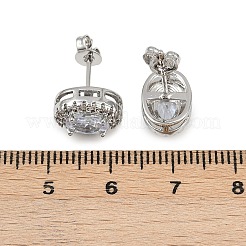 真鍮マイクロペーブクリアキュービックジルコニアスタッドピアス  プラチナ  オーバル  11x8.5mm&nbsp;LS-EJEW-Z128-01P-03