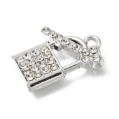 UVメッキ合金クリスタルラインストーンペンダント  鍵と鍵チャーム  プラチナ  19.5x15x2.5mm  穴：1.8mm&nbsp;RB-CBAD37D-09P