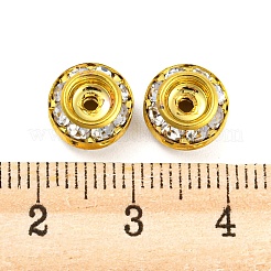 真鍮製のラインストーンビーズ  フラットラウンド  ゴールドカラー  9x5mm  穴：1.5mm&nbsp;RB-F035-04G