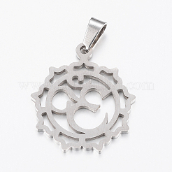 変色しない304ステンレススチールヨガペンダント  omシンボルの花  ステンレス鋼色  28x24x1.2mm  穴：3.5x7mm&nbsp;STAS-I074-04P
