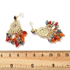 ボヘミアスタイルの合金アクリルタッセルダングルスタッドピアス（女性用）  フラットラウンド  ゴールドカラー  45x16.5mm&nbsp;LS-EJEW-G435-01G