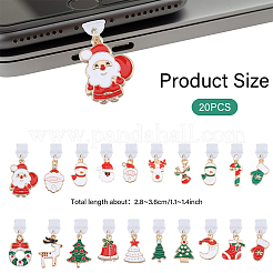 クリスマステーマのプラスチック製携帯用防塵プラグ  合金エナメルペンダント付き  ミックスカラー  2.8~3.6cm  20個/セット&nbsp;PALLOY-GL00005