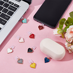 9 個のプラスチックモバイル防塵プラグ  合金エナメルペンダント付き  ハート  ゴールドカラー  ミックスカラー  18mm  9個/セット&nbsp;HJEW-OC00190