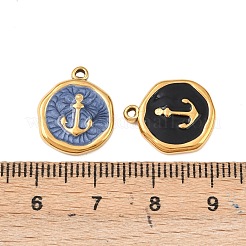 304ステンレススチールエナメルペンダント  フラットラウンド  ゴールドカラー  アンカー＆舵  15.5~16.5x13.5x2.5mm  穴：1.2~1.4mm&nbsp;STAS-P425-01G-07