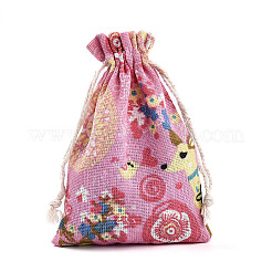 花鹿プリントポリコットン（ポリエステルコットン）パッキングポーチ巾着袋  長方形  パールピンク  14x10cm&nbsp;ABAG-T004-10x14-35