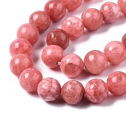 天然カルセドニービーズ連売り  模造菱マンガン鉱  染め＆加熱  ラウンド  10mm  穴：1mm  約37~38個/連  14.96~15.35インチ（38~39cm）&nbsp;G-S333-10mm-007