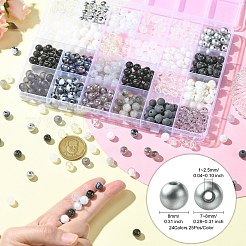 DIYの黒と白のシリーズのネックレスとブレスレットの作成キット  600個の不透明で透明なアクリルと樹脂の丸いビーズが含まれています  ホワイト  8mm  穴：1.5mm  約600個/箱&nbsp;DIY-CJ0001-75