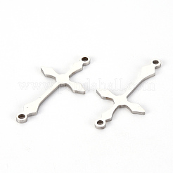変色しない201ステンレス鋼リンクコネクター  レーザー切断  クロス  ステンレス鋼色  25.5x13x1mm  穴：1.4mm&nbsp;X-STAS-S110-086P