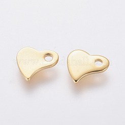 ステンレススチールチャーム201個  空白タグのスタンプ  ハート  24KGP本金メッキ  6x6x1mm  穴：1mm&nbsp;STAS-L234-043G
