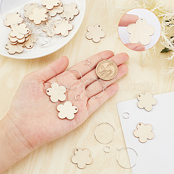 DIYフラワーワイングラスチャームタグ作成キット  真鍮20個のワイングラスチャームリングと30個の丸カンを含む  20個の木製ペンダント  アンティークホワイト  70個/箱&nbsp;DIY-SC0018-59