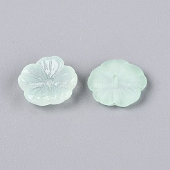 透明なスプレー塗装ガラスビーズ  ハーフフロスト  花  アクアマリン  15x15x6mm  穴：1.2mm&nbsp;GLAA-Q089-003-E001-1