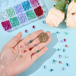 300個10色透明ガラスビーズ  トップドリルビーズ  ティアドロップ  ミックスカラー  9x6x5mm  穴：1mm  30個/カラー&nbsp;GGLA-YW0001-21