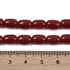 オペークガラスビーズ連売り  バレル  暗赤色  9x6mm  穴：1mm  約43個/連  15.28''（38.8センチメートル）&nbsp;GLAA-Z015-02G