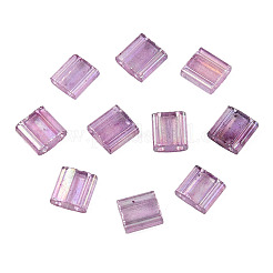 メッキ 2 穴透明ガラス シード ビーズ  長方形  オールドローズ  5x5x2mm  穴：0.8mm&nbsp;LS-SEED-N004-008