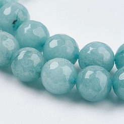 天然石ホワイトジェイドビーズ連売り  染め  多面カット  ラウンド  淡いターコイズ  8mm  穴：1mm  約48個/連  14.5~14.9インチ&nbsp;X-G-R166-8mm-20