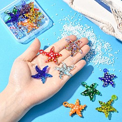 5個の手作りランプワークペンダント  ヒトデのチャーム  レッドオレンジ  34~40x31~36.5x6~9mm  穴：3~7mm&nbsp;LAMP-YW0001-67A