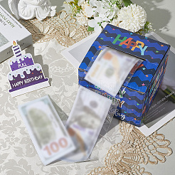 お誕生日おめでとう、現金ギフトプル用貯金箱  紙製の現金ギフトボックス  誕生日パーティーの装飾に  ミディアムブルー  130x130x110mm&nbsp;DIY-WH200050-32A