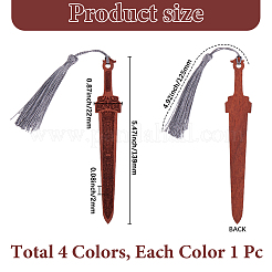 4色の木製剣ブックマーク4個  タッセル付き  ミックスカラー  254mm  1pc /カラー&nbsp;AJEW-GF0010-69