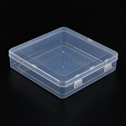 ヒンジ付き蓋付きプラスチックビーズ容器  正方形  透明  15.5x15.3x3.85cm  内寸：15x15cm。&nbsp;CON-Z007-09C