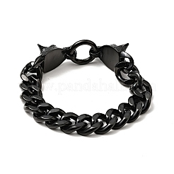 304ステンレススチールカーブチェーンブレスレット、ウルフクラスプ付き、男性用、女性用  ブラック  9-1/8インチ（23cm）&nbsp;BJEW-E009-17EB