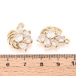 真鍮舗装クリアキュービックジルコニアペンダント  花  ニッケルフリー  18KGP本金メッキ  20x15.5x5mm  穴：1.6mm&nbsp;KK-T077-38G
