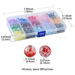 420個15色透明クラックルアクリルビーズ  ラウンド  ミックスカラー  8x7.5mm  穴：1.8mm  28個/カラー&nbsp;CACR-FS0001-01
