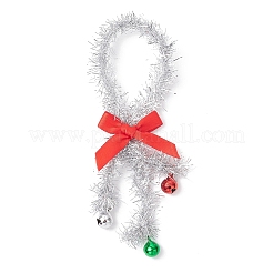 光沢のあるティンセルの吊り下げガーランドドア吊り下げ  クリスマスパーティーの装飾用のアルミベルチャームとポリエステルの蝶結び  銀  152mm&nbsp;HJEW-JM04241-02