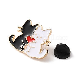赤いハートが付いた猫の形をしたカップルのエナメルピン  バックパック用合金ラペルピンバック  ゴールドカラー  ミックスカラー  21.5x28.5mm&nbsp;AL-CBAC438-01F
