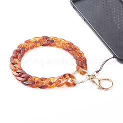 アクリルカーブチェーンモバイルストラップ  ナイロン糸と合金製カニカン付き  ゴールドカラー  チョコレート  24cm&nbsp;HJEW-JM00449