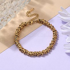 女性用304ステンレススチールリングリンクチェーンブレスレット  18KGP本金メッキ  7-1/8インチ（18cm）&nbsp;BJEW-Z084-01G