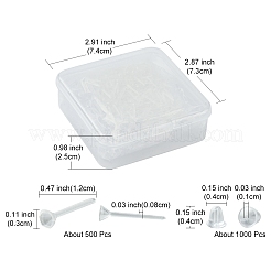 ラインストーン用プラスチック製スタッドピアスセッティング500個。  ベルイヤーナット1000個付き。  透明  12x3mm  ピン：0.8mm  2.5mmのラインストーンに適する&nbsp;KY-FS0001-06