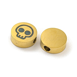 ハロウィーンテーマ 304 ステンレススチールビーズ  18KGP本金メッキ  フラットラウンド  スカル  8x3mm  穴：2mm&nbsp;LS-STAS-M069-01J-G