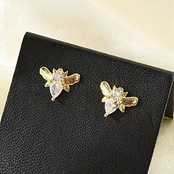 真鍮マイクロペーブクリアキュービックジルコニアスタッドピアス  鉛フリー＆カドミウムフリー  長持ちメッキ  ラックめっき  18KGP本金メッキ  蝶  8x10mm&nbsp;EJEW-R016-26G-11
