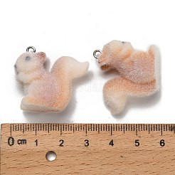 フロッキー不透明樹脂ペンダント  プラチナ鉄ループ付き  リス  24.5x29x15mm  穴：1.8mm&nbsp;RESI-I335-01P-11