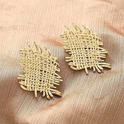 編み込み菱形の真鍮スタッドピアス  鉛フリー＆カドミウムフリー  長持ちメッキ  ラックめっき  18KGP本金メッキ  34x26mm&nbsp;EJEW-R025-19G
